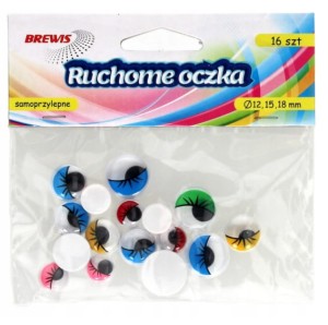 Ruchome oczka R016 12,15,18 mm kol. rzęsy BREWIS