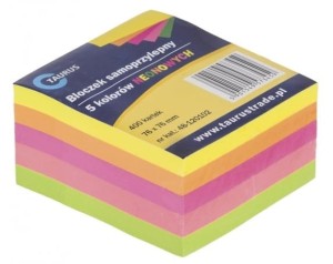 Bloczek samoprzyl. neon 76x76 400k 5 kolorów T-us
